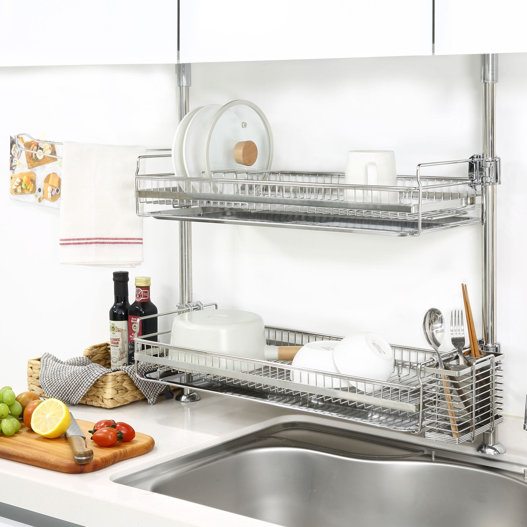 아이넥스 아크로 프리미엄 기둥식 2단 식기건조대 무타공 싱크대 선반 600