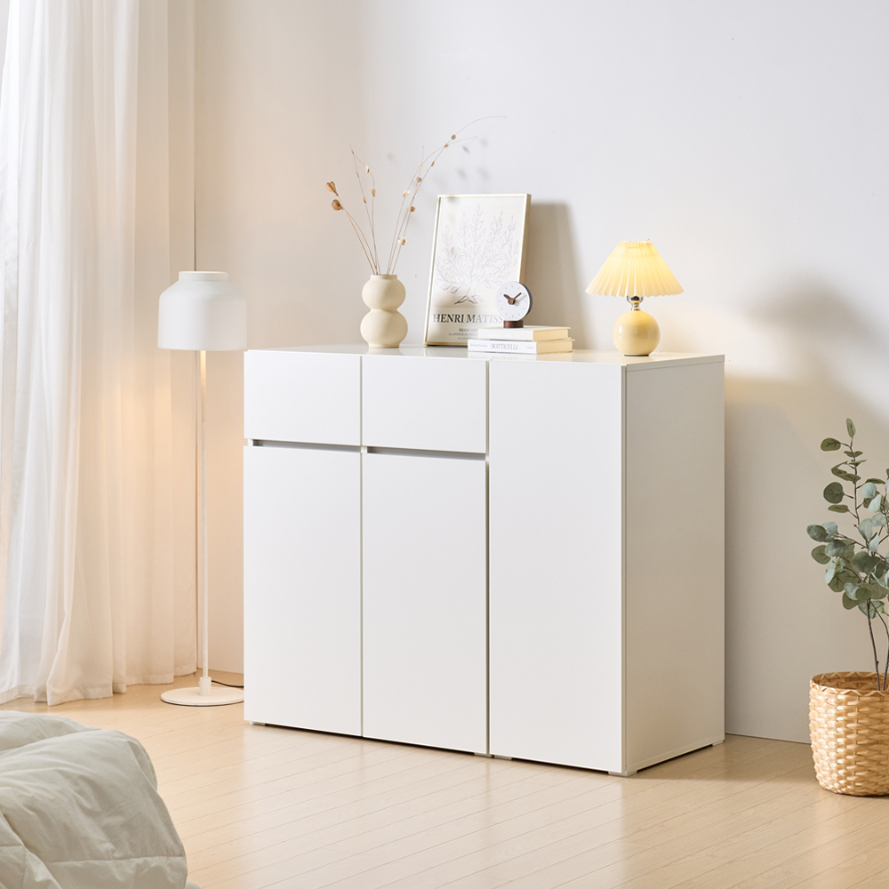 [와이드형] 조아 수납장 모듈 다용도 거실 베란다 (높은/서랍형 800), 3단, 화이트