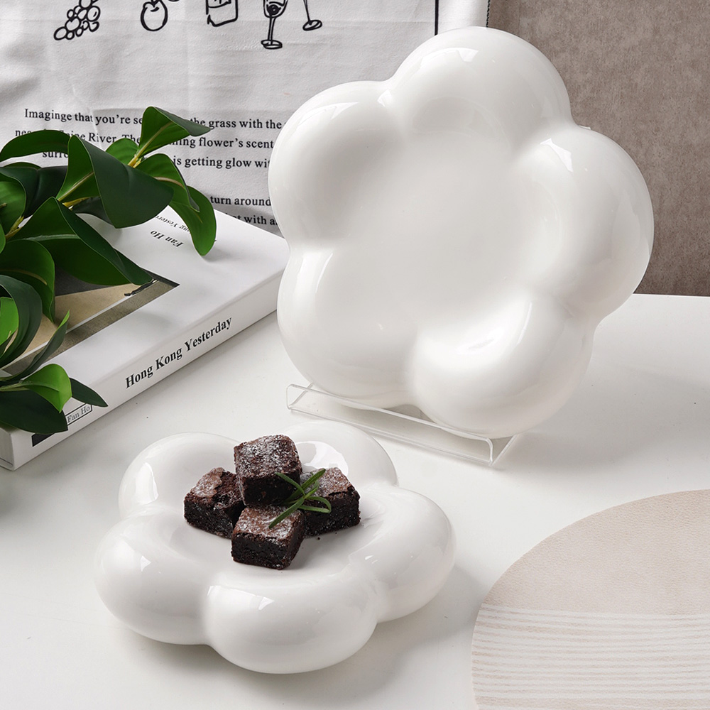 오르드 꽃 접시 카페 파인다이닝 디저트 플레이팅 굽 그릇 1개, 18.5cm - 상세 이미지 4