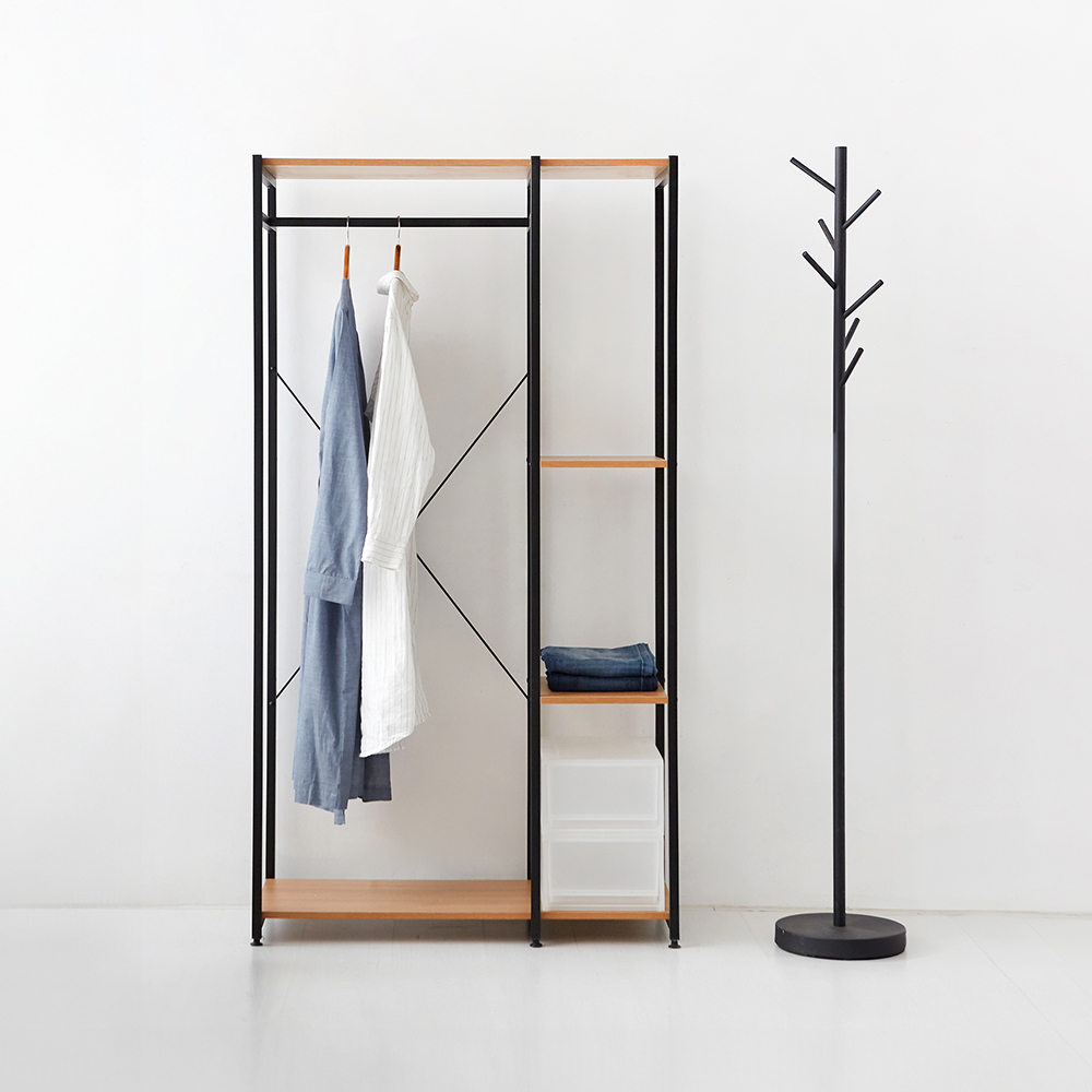 MOBLAC 선반행거 1단 90167 블랙 + BRANC 스탠드행거 세트