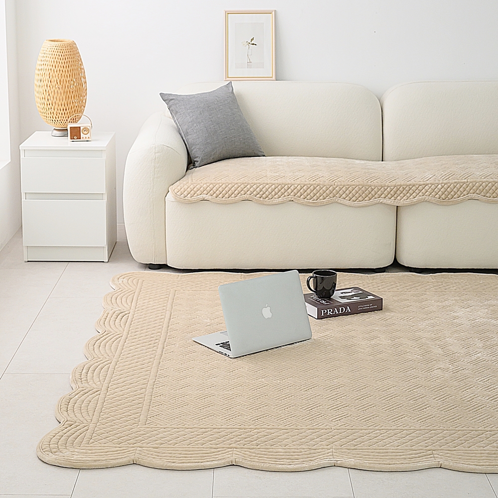 나라데코 극세사 워싱 목화솜 자수퀼팅 쇼파패드 카페트 160x210