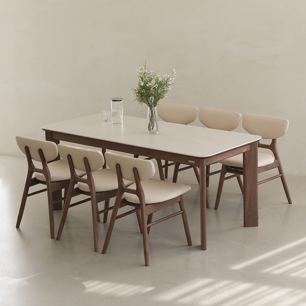 라미에스 오스비 월넛 호두나무 포세린 세라믹 식탁세트 4인용 1400 의자2 벤치