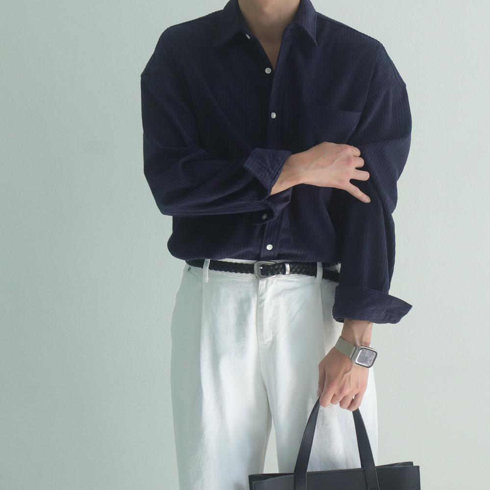 남자 골덴 코듀로이 셔츠 오버핏 가을 겨울 남방 남자 셔츠 - 상세 이미지 5