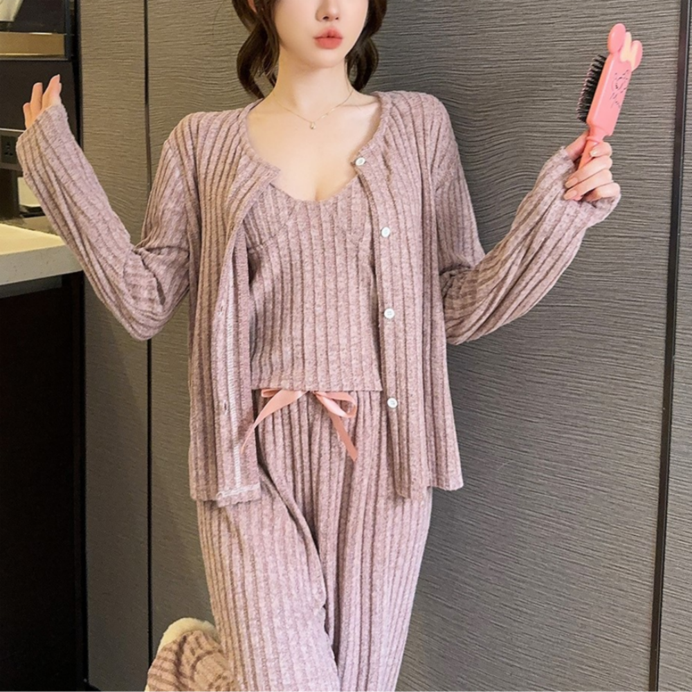 캡내장잠옷 상하세트 모달파자마 노브라 집에서입는 쓰리피스 3ps 홈웨어 이미지 2