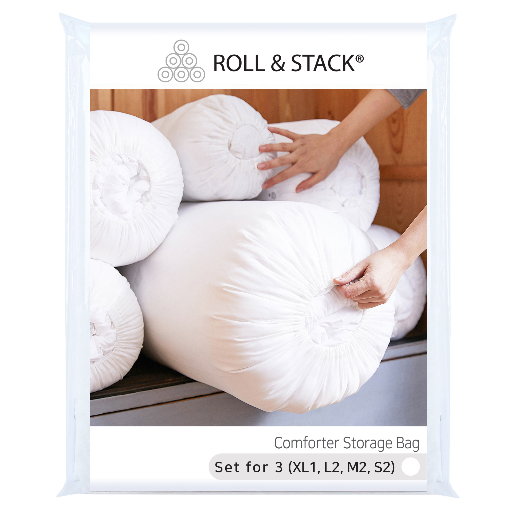 [단독특가] 롤앤스택 이불파우치 3인용(7개입) 화이트 국산 진드기방지 이불정리함 수납보관