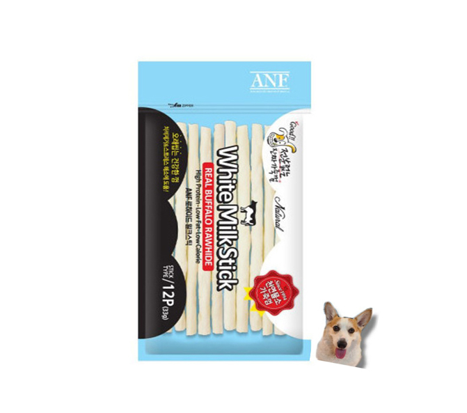 ANF 로하이드 화이트 밀크스틱 12P 천연물소 가죽껌 우유껌 - 상품 이미지