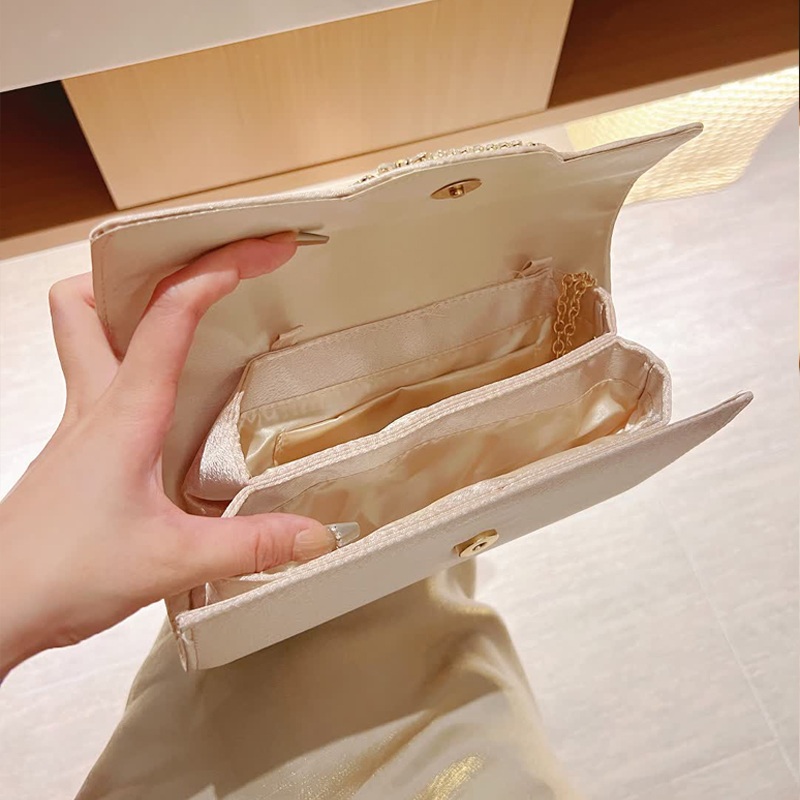 드레스 클러치백 큐빅버클 이브닝 핸드백 손가방 새틴 파티 디너 - 상세 이미지 4