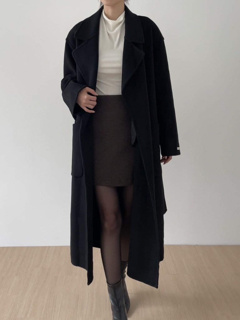 내피포함 카라넥 핸드메이드 울 루즈핏 롱 코트 여성 겨울 상세 이미지 34