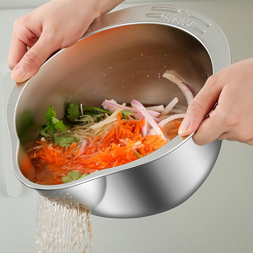 올인원 멀티 슬라이스볼 야채 채칼 슬라이서 커터 스텐 강판 쌀 세척 다용도 믹싱볼 세트 - 상세 이미지 2