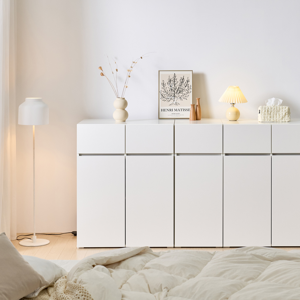 [와이드형] 조아 수납장 모듈 다용도 거실 베란다 (높은/서랍형 800), 3단, 화이트