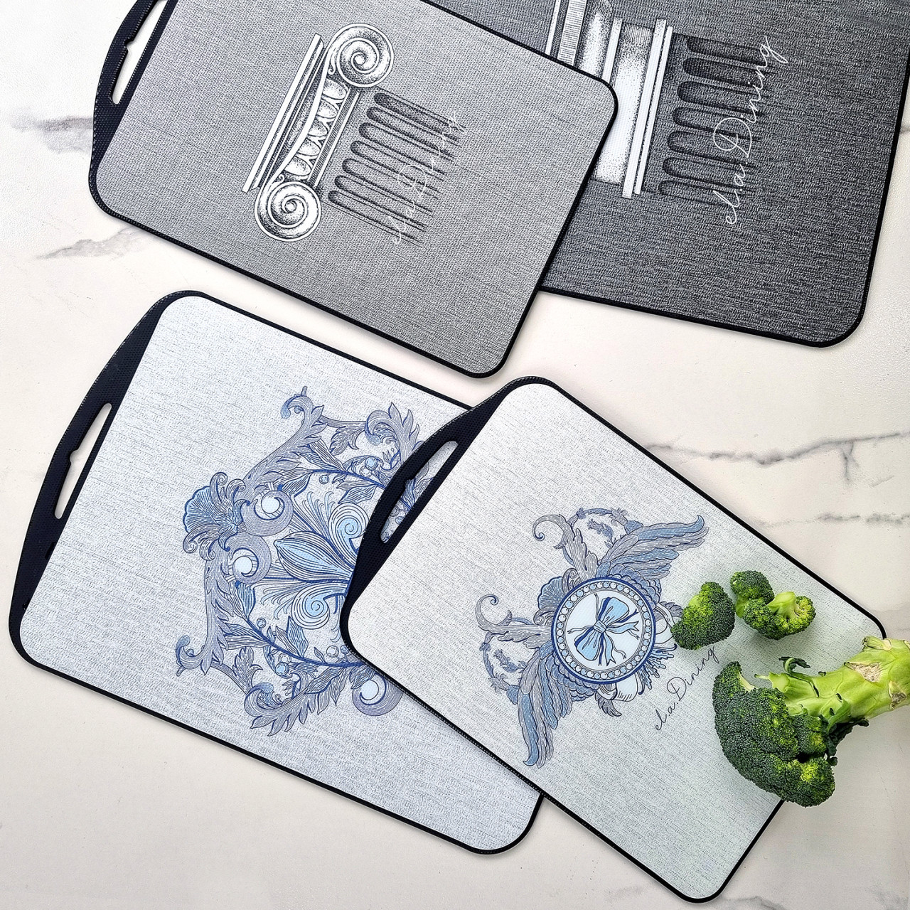 엘라다이닝 TPU도마 양면 항균 아트 도마 블루플로렌스 M L