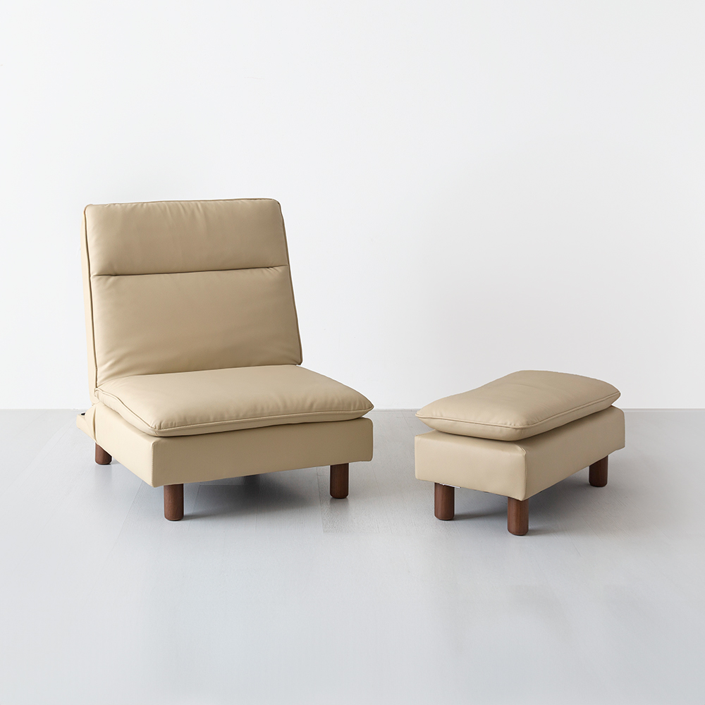 텐제르 1인 리클라이너 좌식소파 + 좌식스툴 베이지 세트