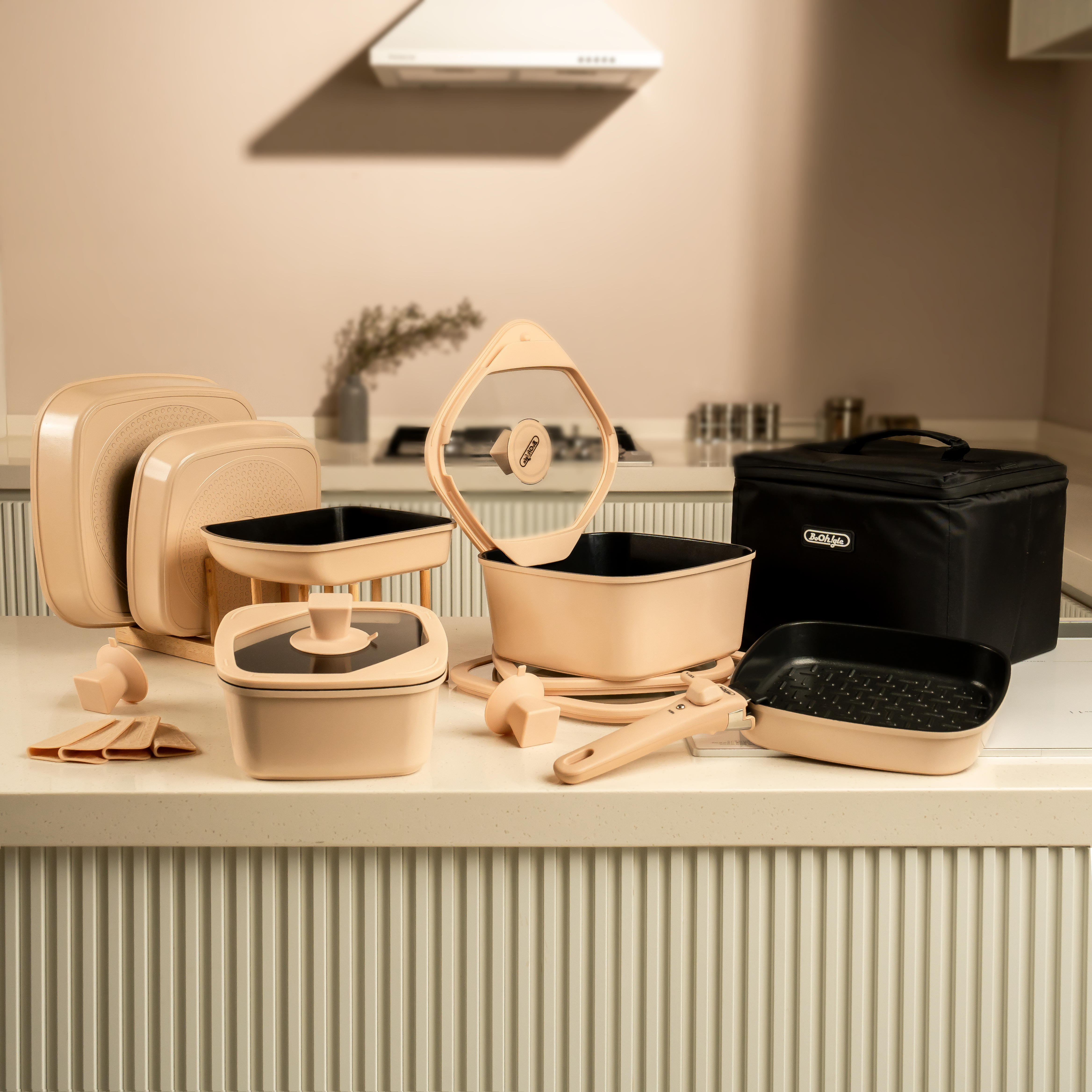 보오글 인덕션 냄비 후라이팬 인덕션용 프라이팬 그릴팬 캠핑 가방 세트