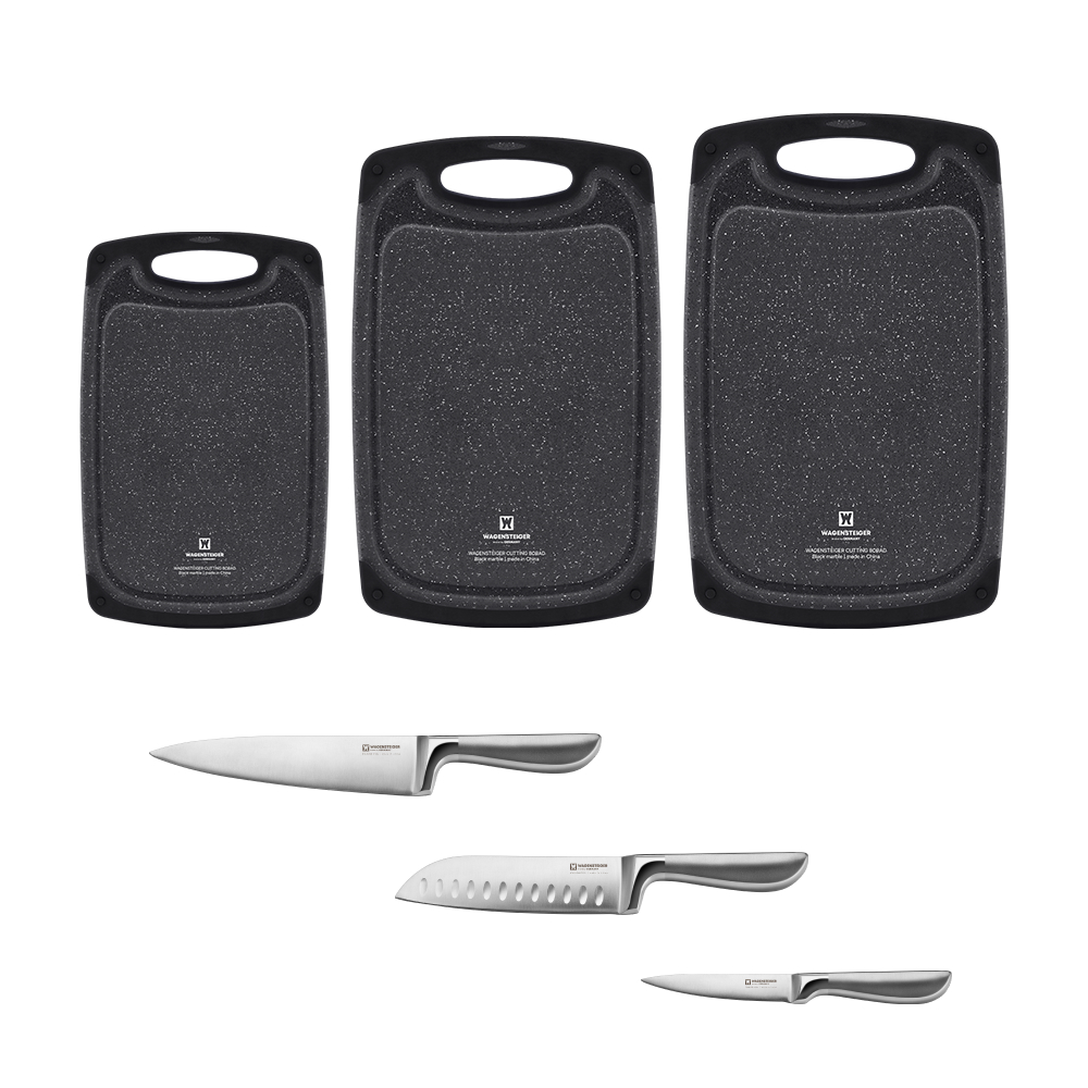 바겐슈타이거 착색없는 물흐름 방지 블랙 마블 도마 소 + 슈미트 나이프 칼 과도