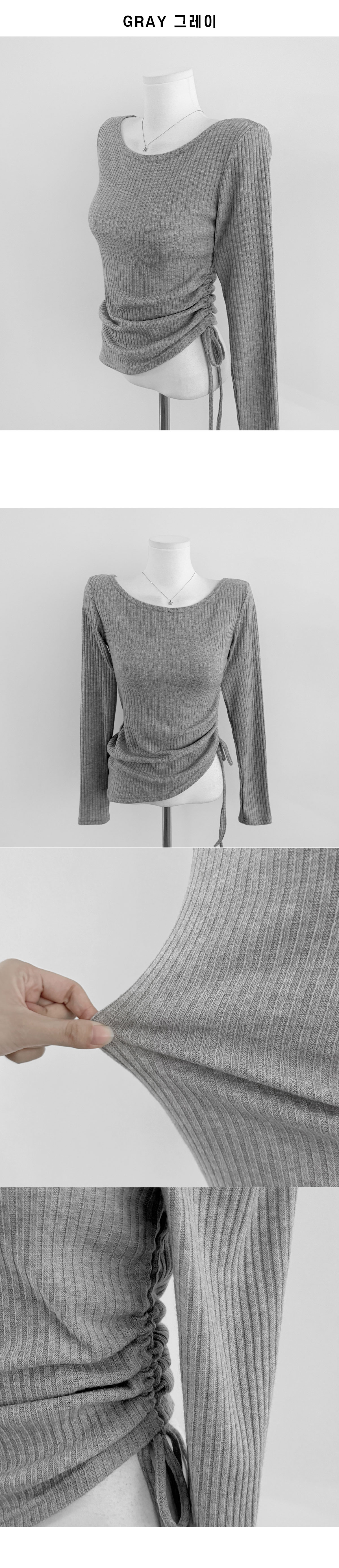 날씬/여리핏🖤오프숄더 보트넥 셔링 스트링 슬림핏 골지 티셔츠 상세 이미지 9