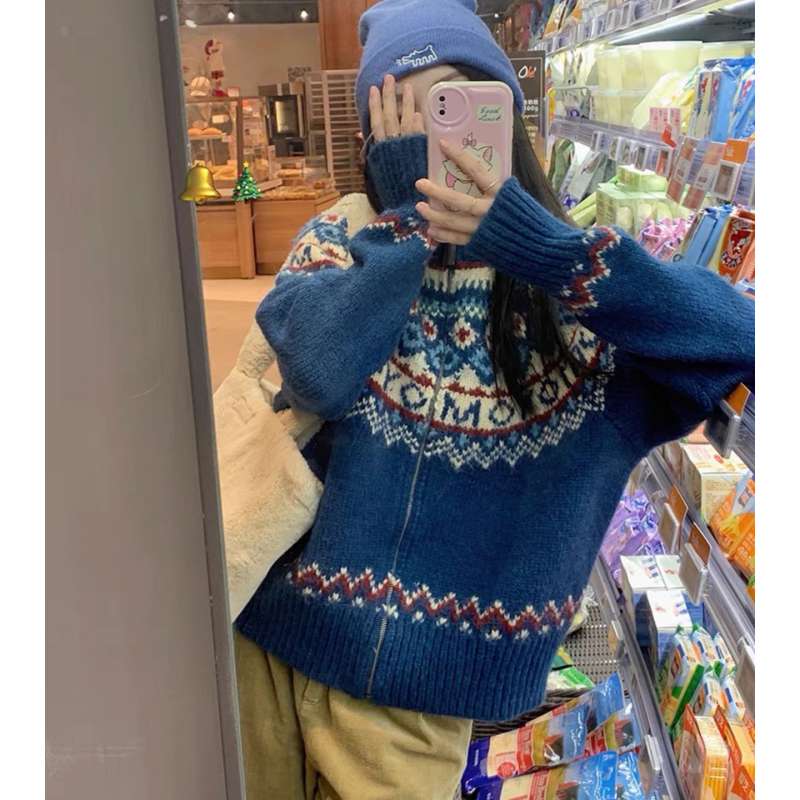 노르딕가디건 블루 코위찬 페어아일 가디건 빈티지 스웨터 - 상세 이미지 3