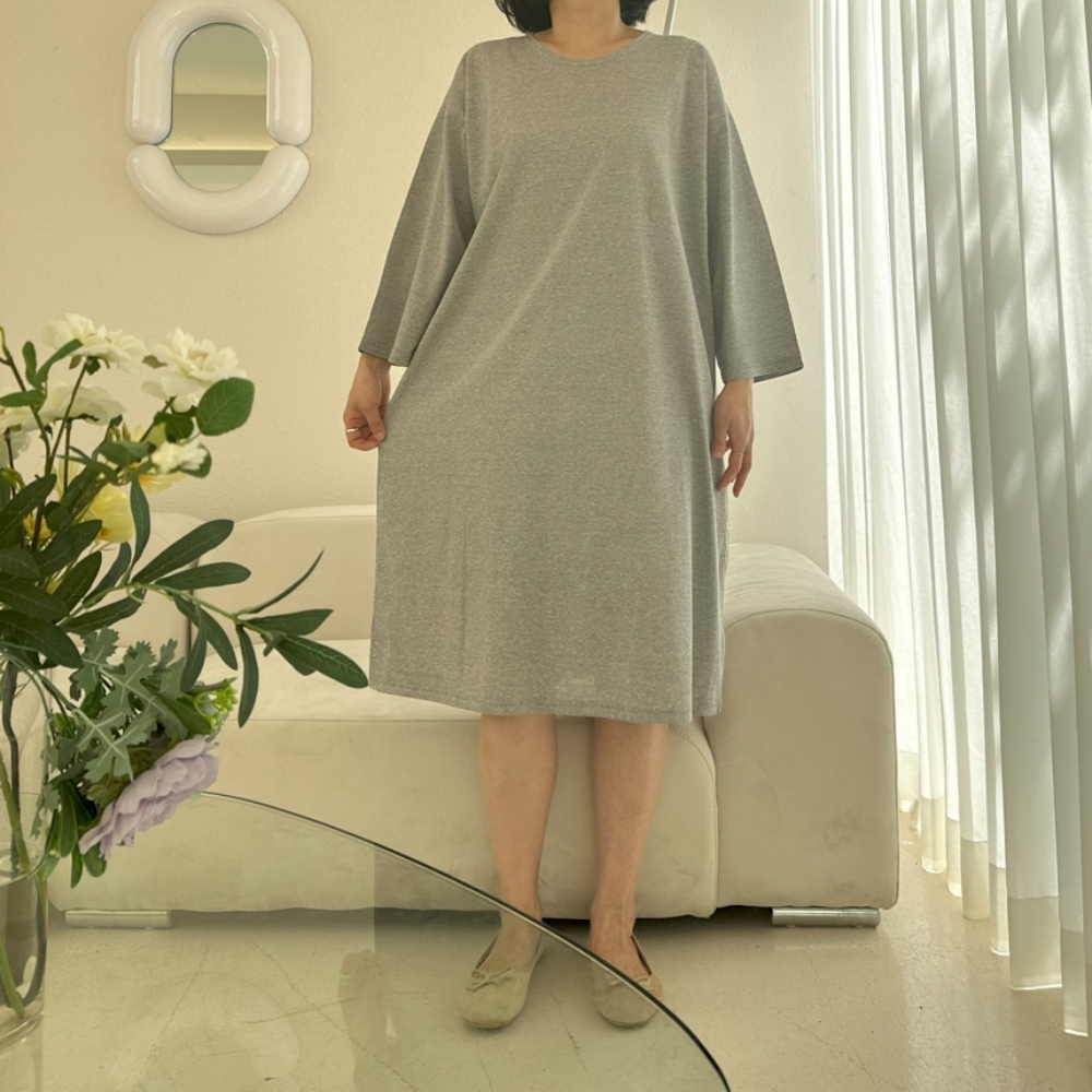 77-99빅사이즈 자체제작 면 무지 데일리 박시 원피스 라운드넥 봄 여름 가을 원마일웨어