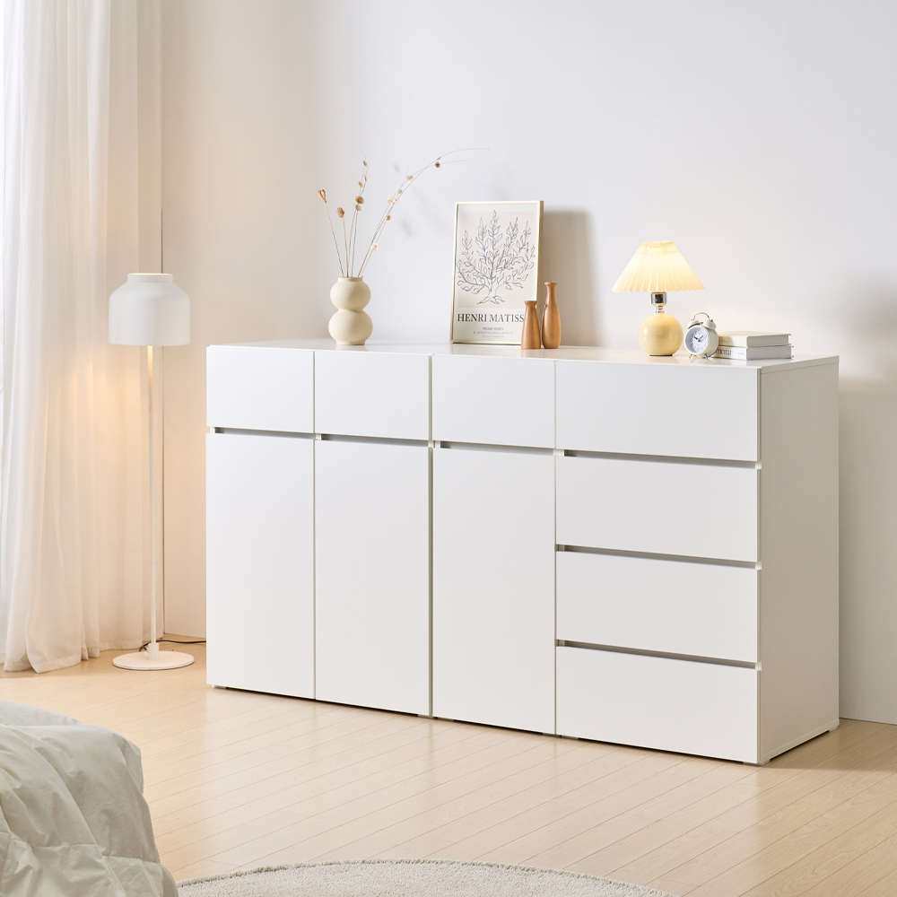 [와이드형] 조아 수납장 모듈 다용도 거실 베란다 (높은/서랍형 800), 3단, 화이트