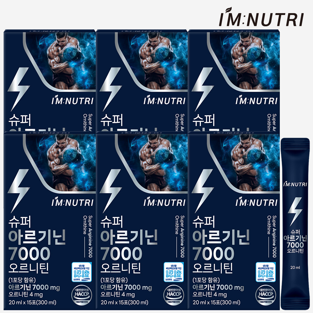 아임뉴트리 슈퍼 아르기닌 7000 오르니틴 레몬맛 액상스틱 15포, 6개
