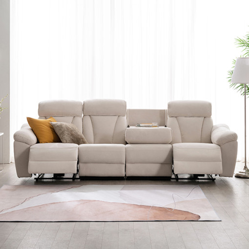 [특선물] 삼익가구 프라임 아쿠아텍스 패브릭 전동 안락 USB 충전 양방향 수유 홈바 컵홀더 4인 리클라이너 소파