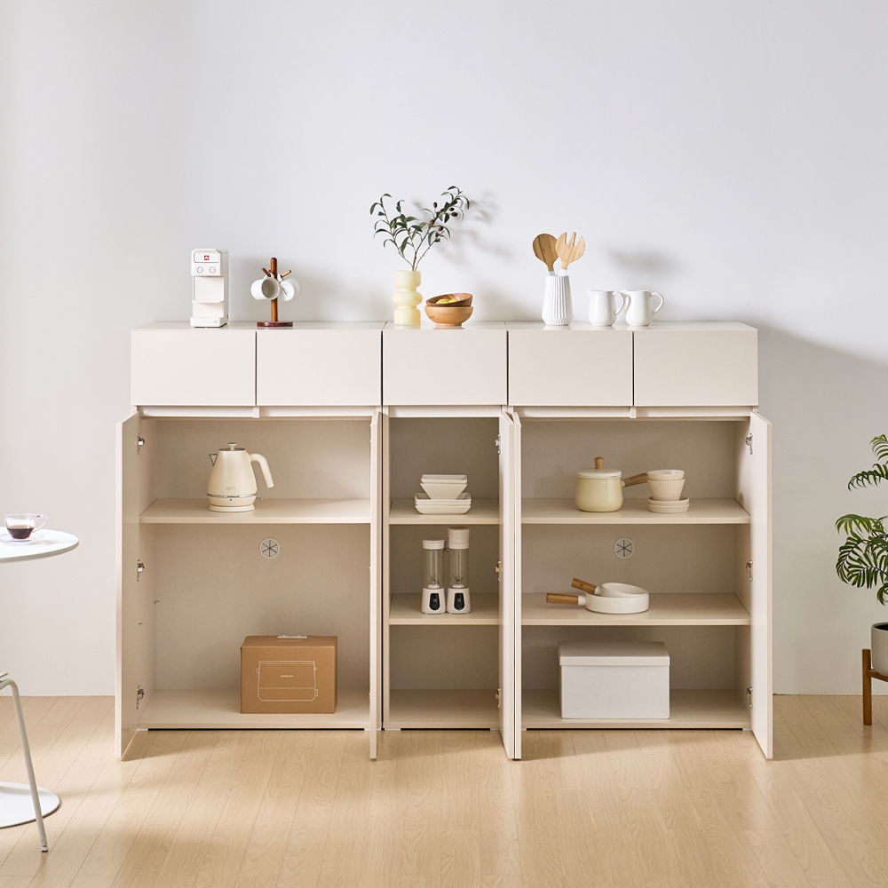 [와이드형] 조아 수납장 모듈 다용도 거실 베란다 (더 높은/서랍형 800), 4단, 크림화이트