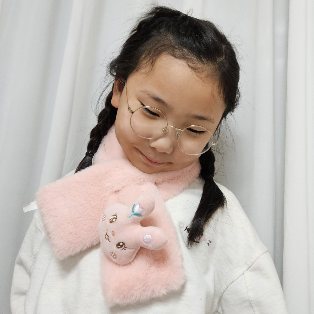여아 키즈 유아 아동 어린이 초등 학생 아이 아기 겨울 털 방한 토끼 목도리 머플러 - 상세 이미지 3