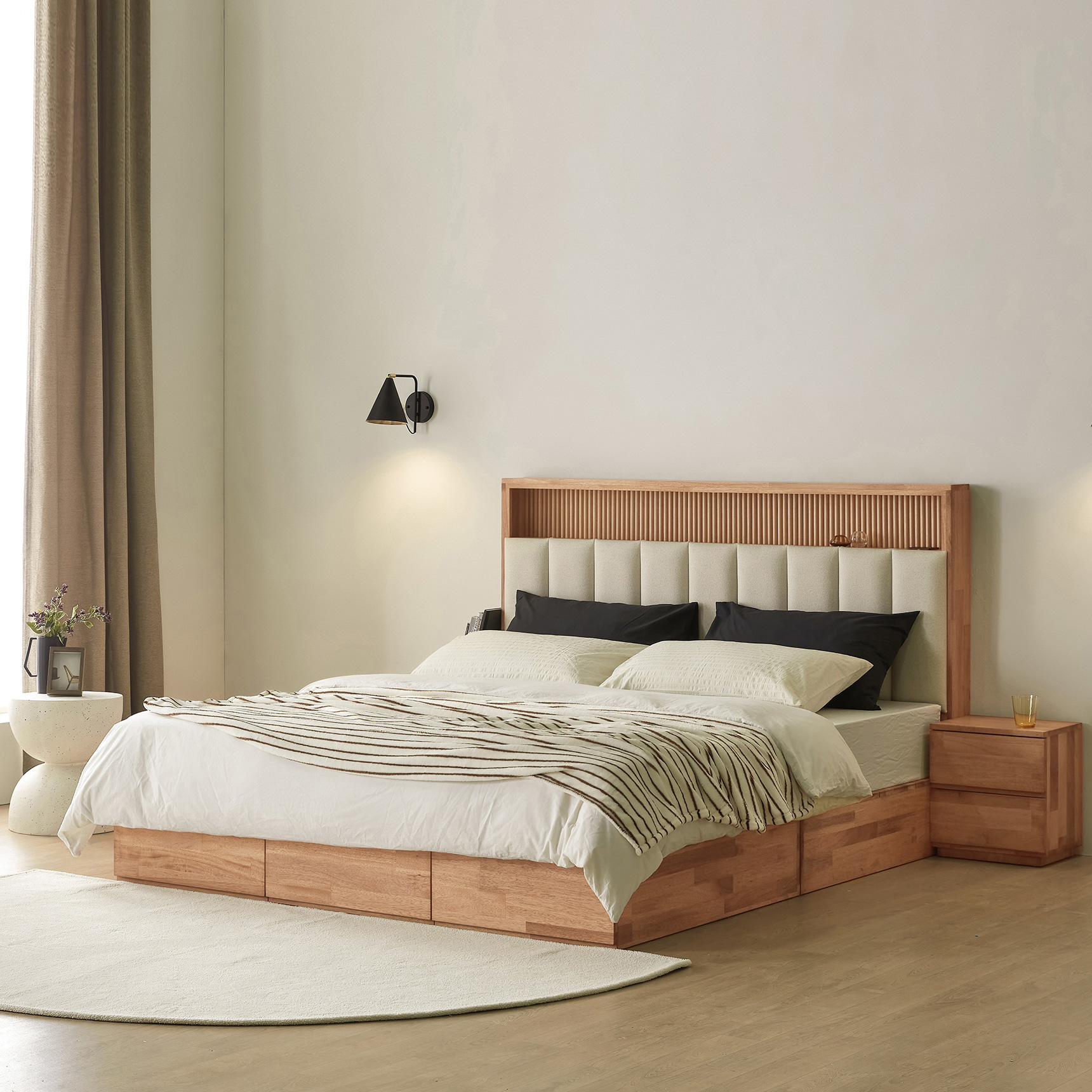 슬립퍼 노아 신혼 부부 트윈 원목 호텔 호텔형 조명침대 수납형 침대 프레임 LK 라지킹 다리형