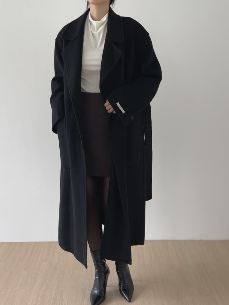 내피포함 카라넥 핸드메이드 울 루즈핏 롱 코트 여성 겨울 상세 이미지 36