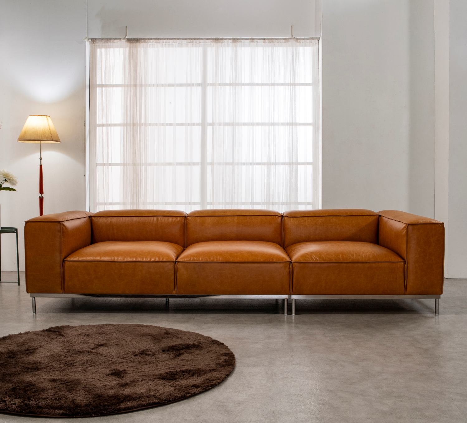 수아브 쎄이드 모던 가죽 소파 3인 카우치 천연 면피 소파 구스 통가죽