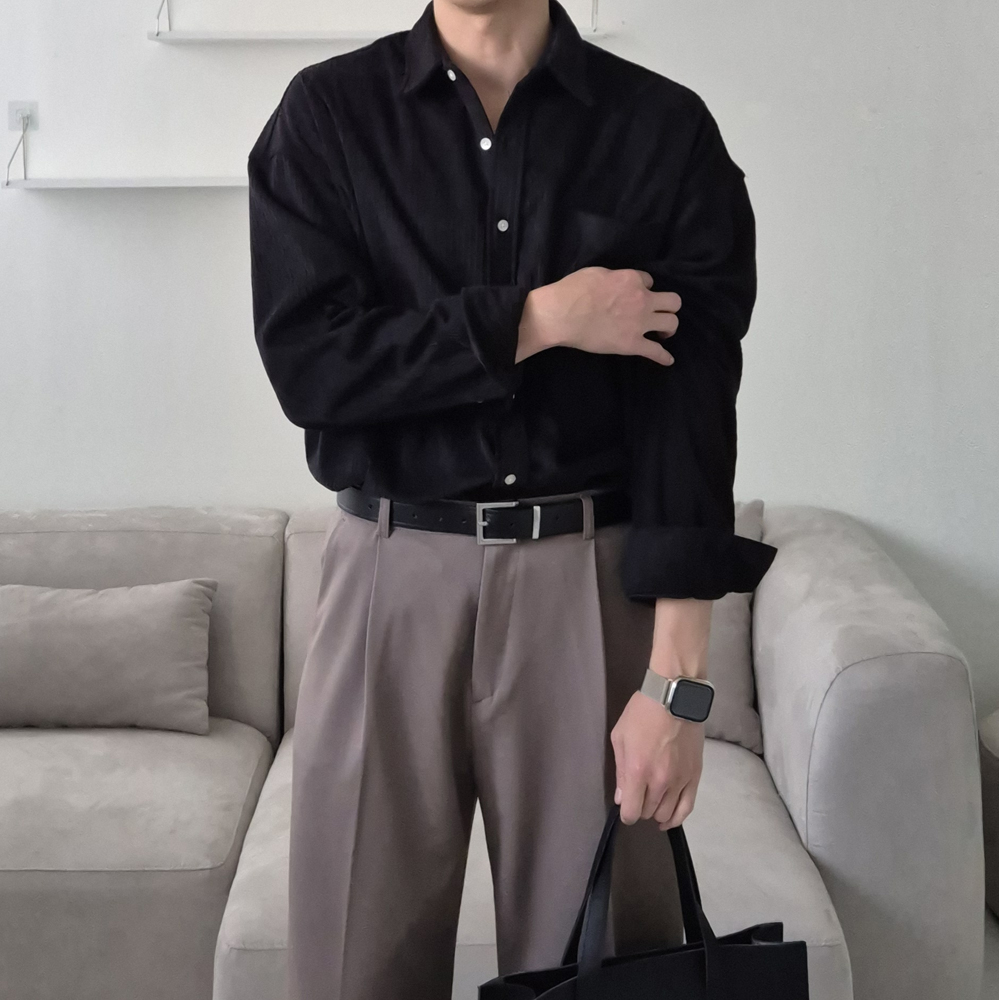 남자 골덴 코듀로이 셔츠 오버핏 가을 겨울 남방 남자 셔츠 - 메인 이미지