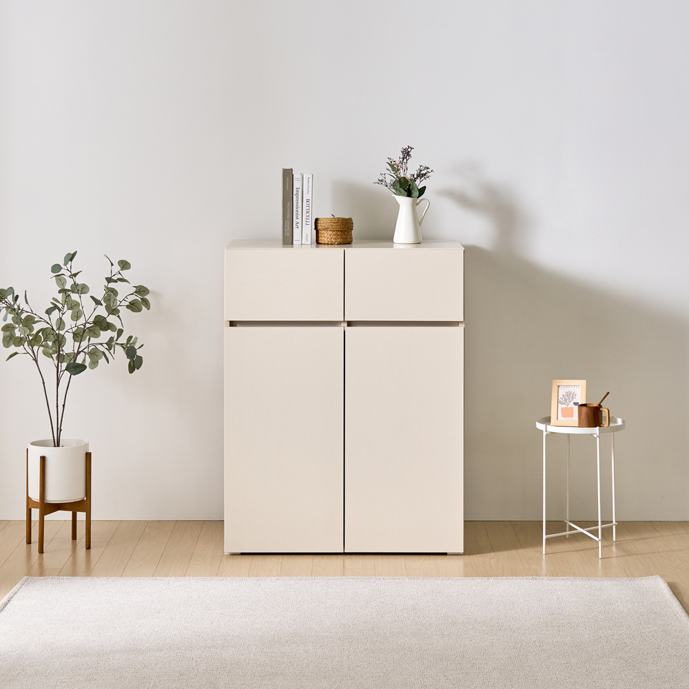 [와이드형] 조아 수납장 모듈 다용도 거실 베란다 (높은/서랍형 800), 3단, 크림화이트