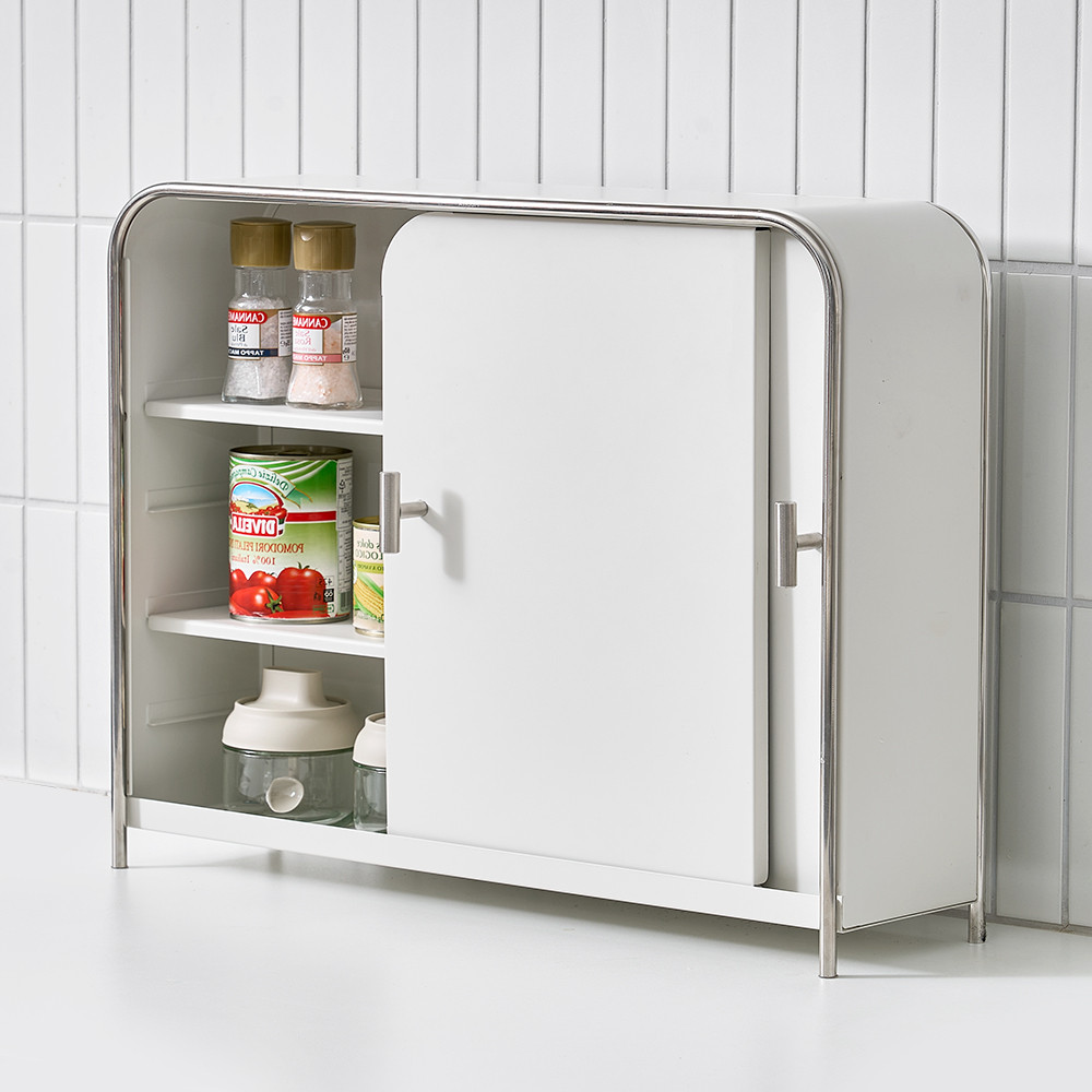 무디타 비화이트 와이드 슬림 양문형 주방 수납함 / 철제 슬라이딩 양념통 틈새 정리함