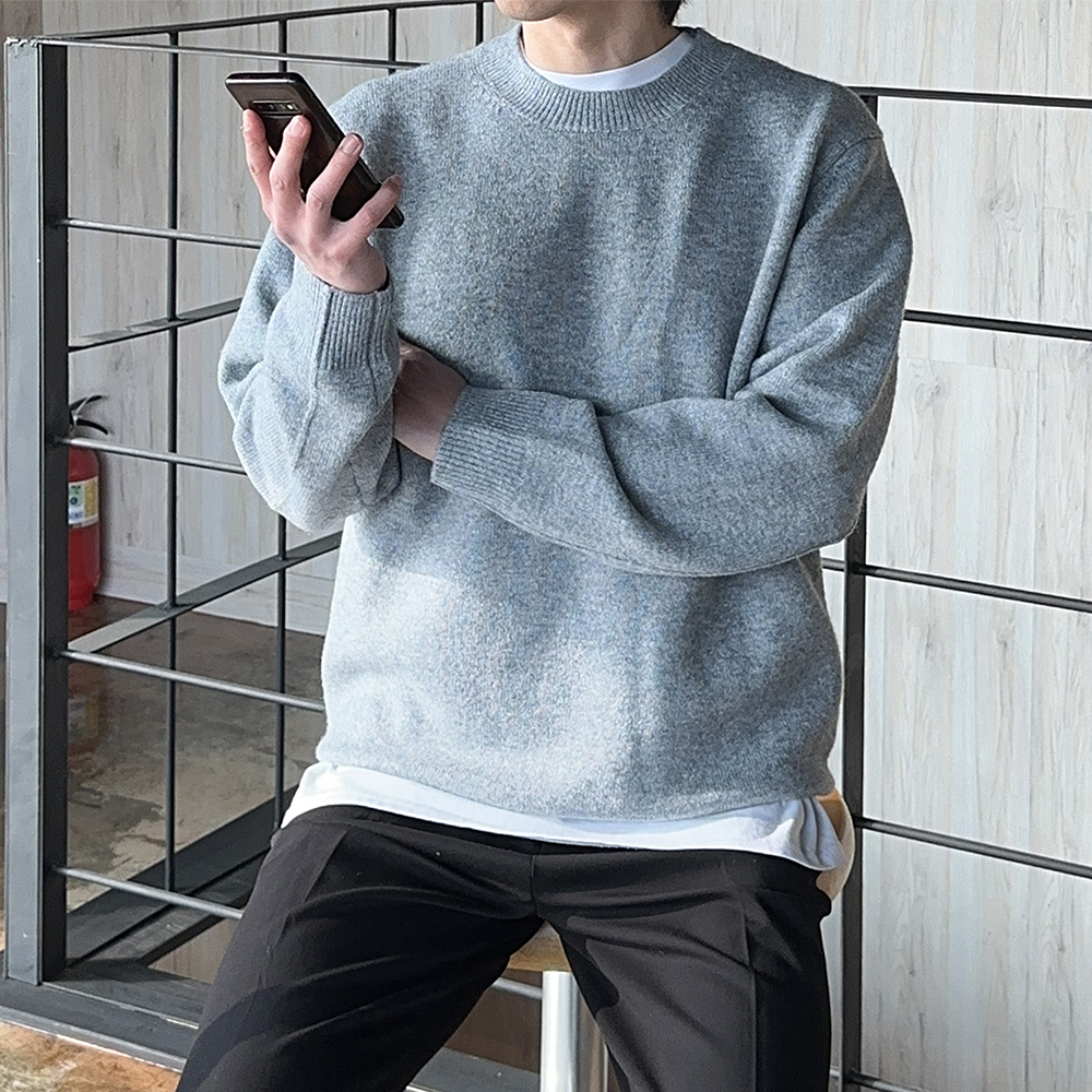 남자 스웨터 두꺼운 오버핏 레드 빨간 캐시미어 남자 니트 - 상세 이미지 5
