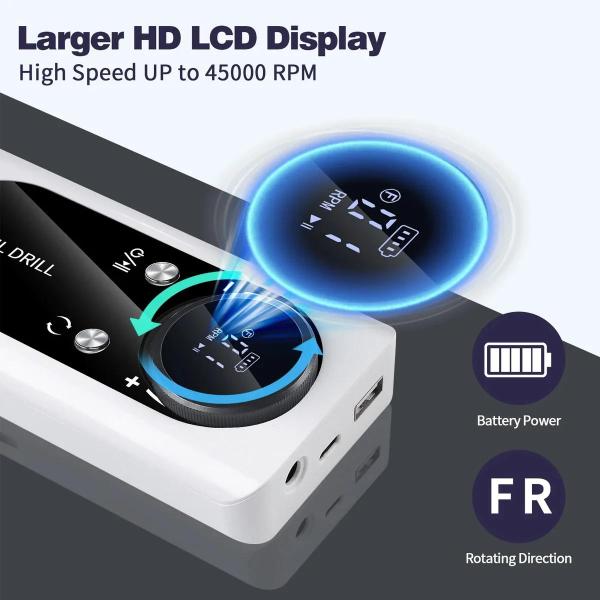 LCD 디스플레이 전기 네일 드릴 충전식 젤 광택제 45000RPM : 더블유 글로벌