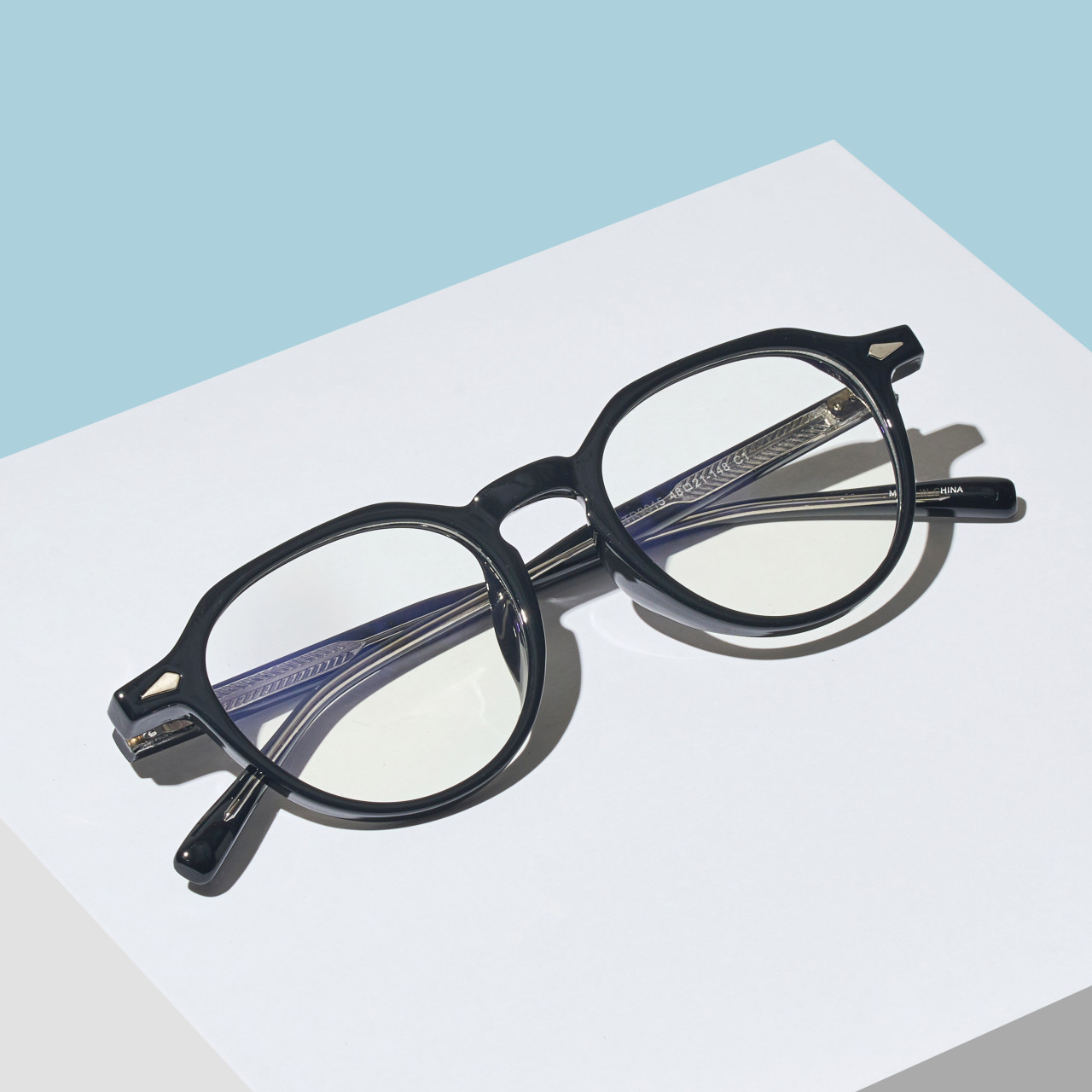 빈티지 크라운판도 다각형 투명 얇은 뿔테 안경테 블루라이트차단안경 변색렌즈 제품 이미지