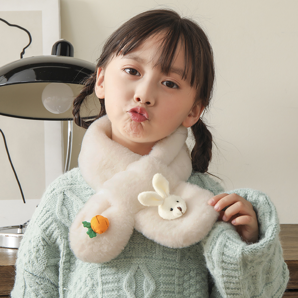 여아 아동 키즈 유아 어린이 초등 학생 아이 겨울 털 방한 토끼 목도리 머플러 - 상세 이미지 2