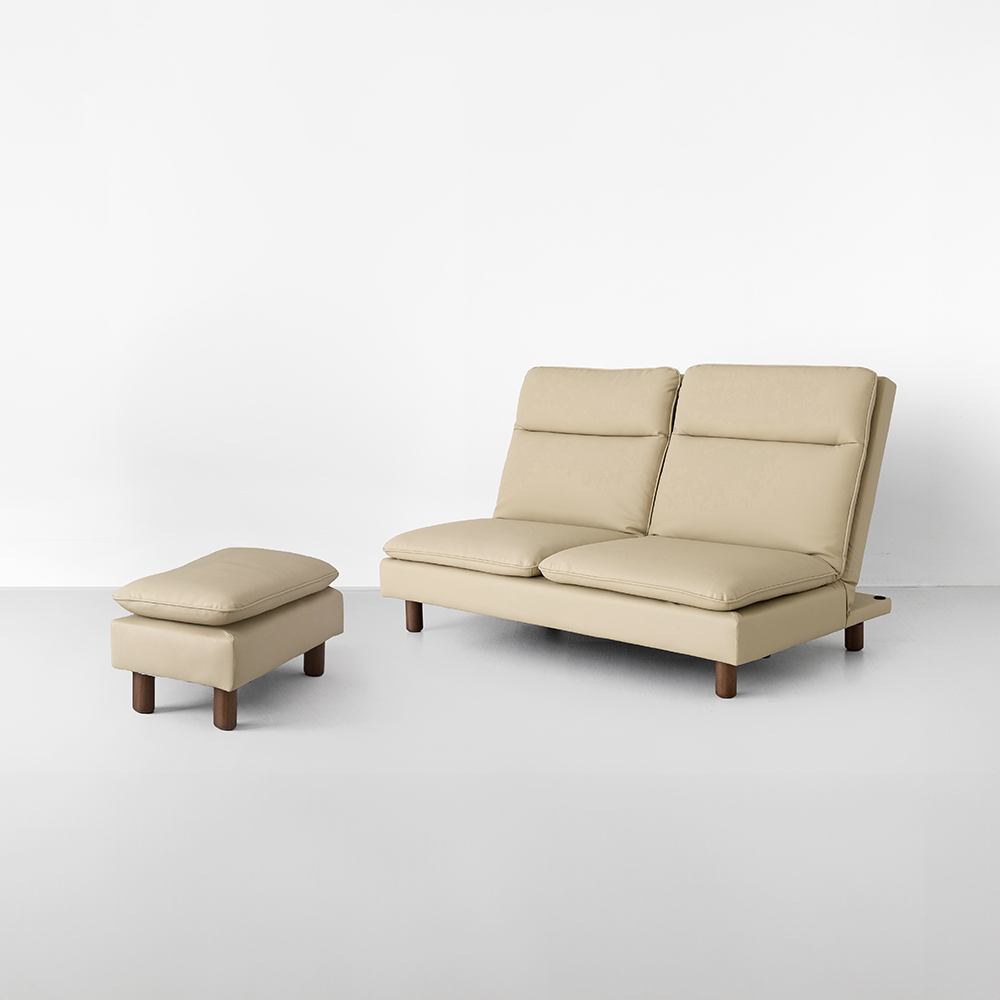 텐제르 2인 리클라이너 좌식소파 + 좌식스툴 베이지 세트