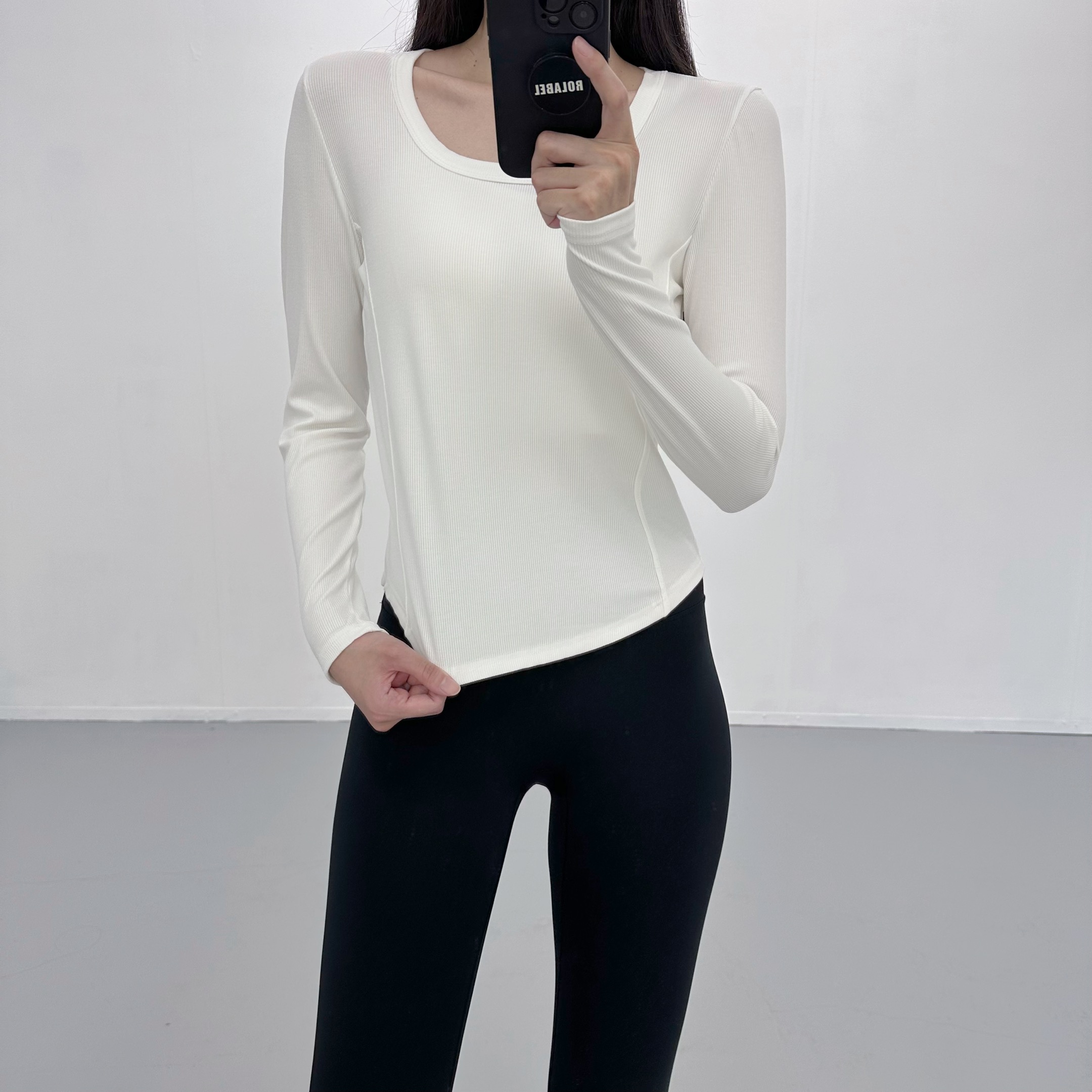로라벨 뉴어 골지 필라테스복 여성 요가복 필라테스 요가 상의 티셔츠 운동복 커버업 긴팔 - 상세 이미지 2