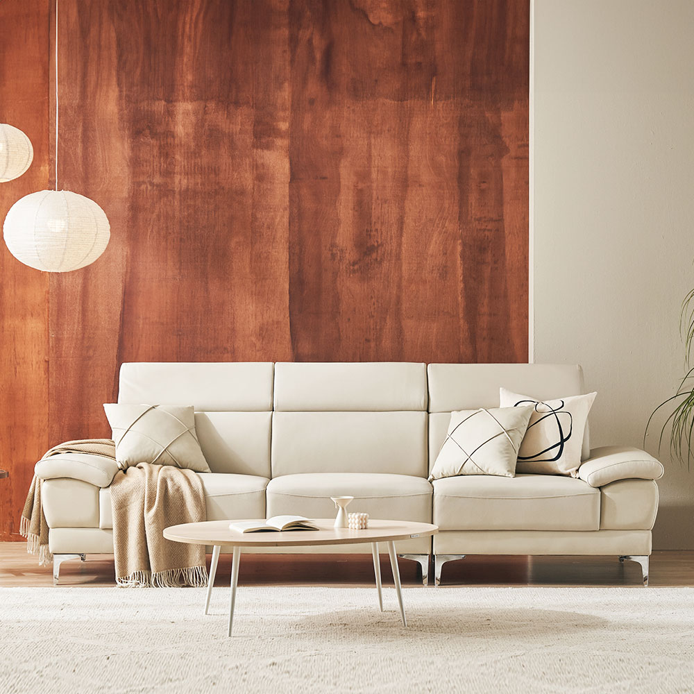 장인가구 모노바 4인용 탄탄한 헤드레스트 비건 실리콘 인조 가죽소파 (스툴 미포함)