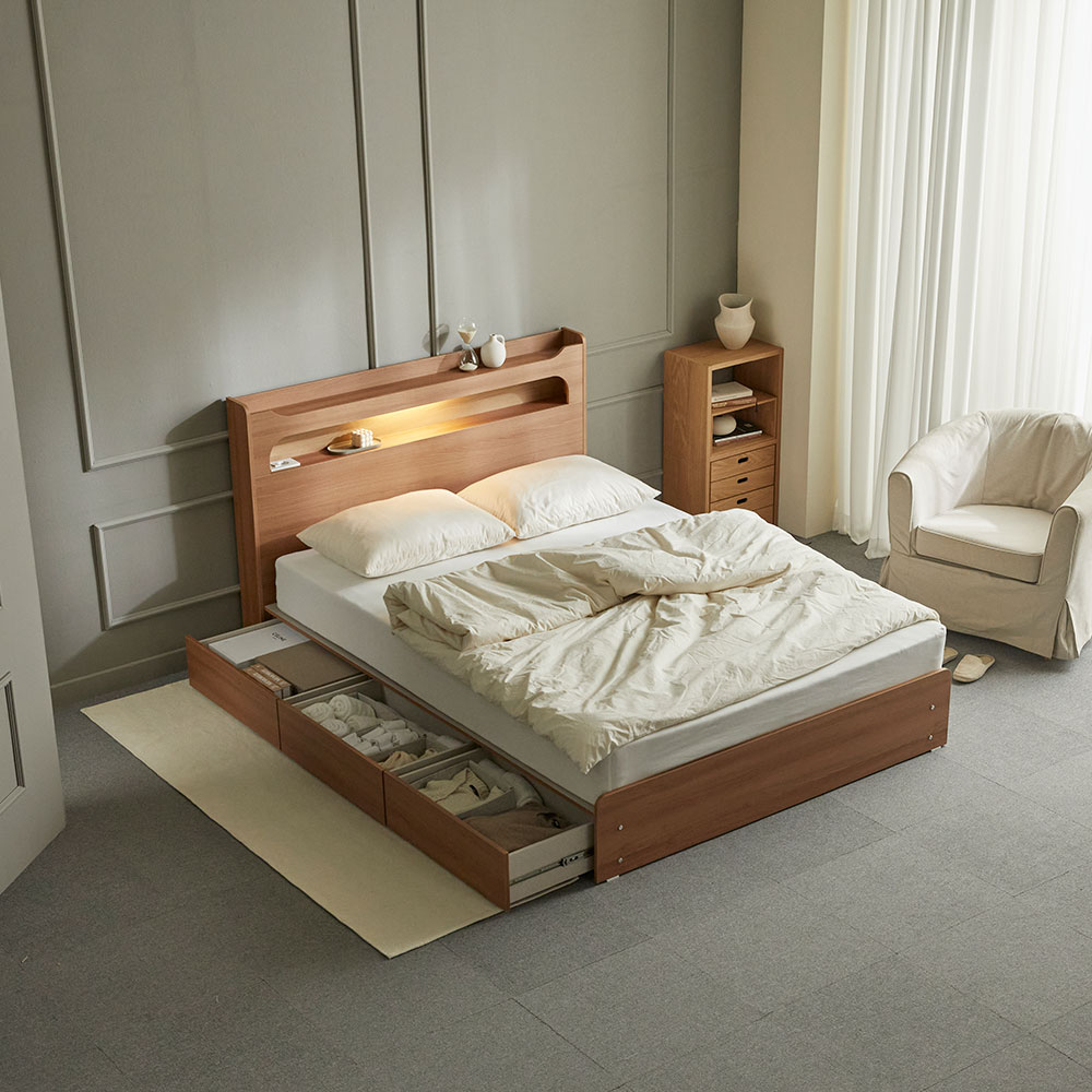 장인가구 메이비 LED 직선헤드 수납 침대프레임 라지킹 LK (높이230)