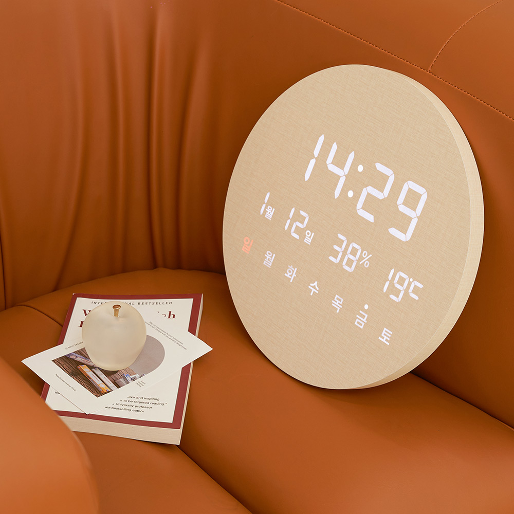 오아 모던 LED 벽시계 온습도 무소음 인테리어 거실 무타공 벽걸이 원형 29cm 시계