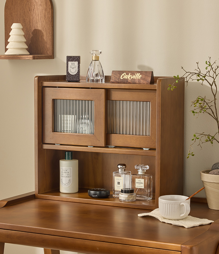 오크빌 위빙 원목 2단 미니수납장 소품 다용도 슬라이딩 홈카페 책상 선반