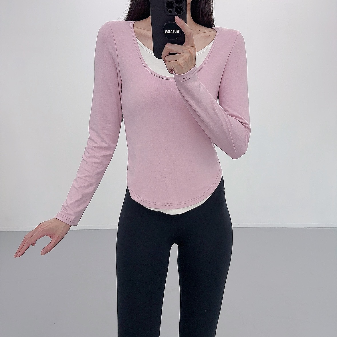 로라벨 엘빈 필라테스복 여성 요가복 필라테스 요가 상의 옷 커버업 운동복 크롭 탑 긴팔 - 상세 이미지 2