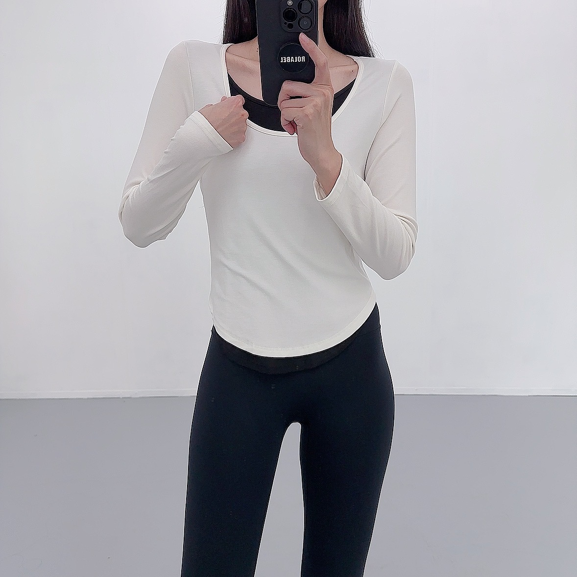 로라벨 엘빈 필라테스복 여성 요가복 필라테스 요가 상의 옷 커버업 운동복 크롭 탑 긴팔 - 상세 이미지 5