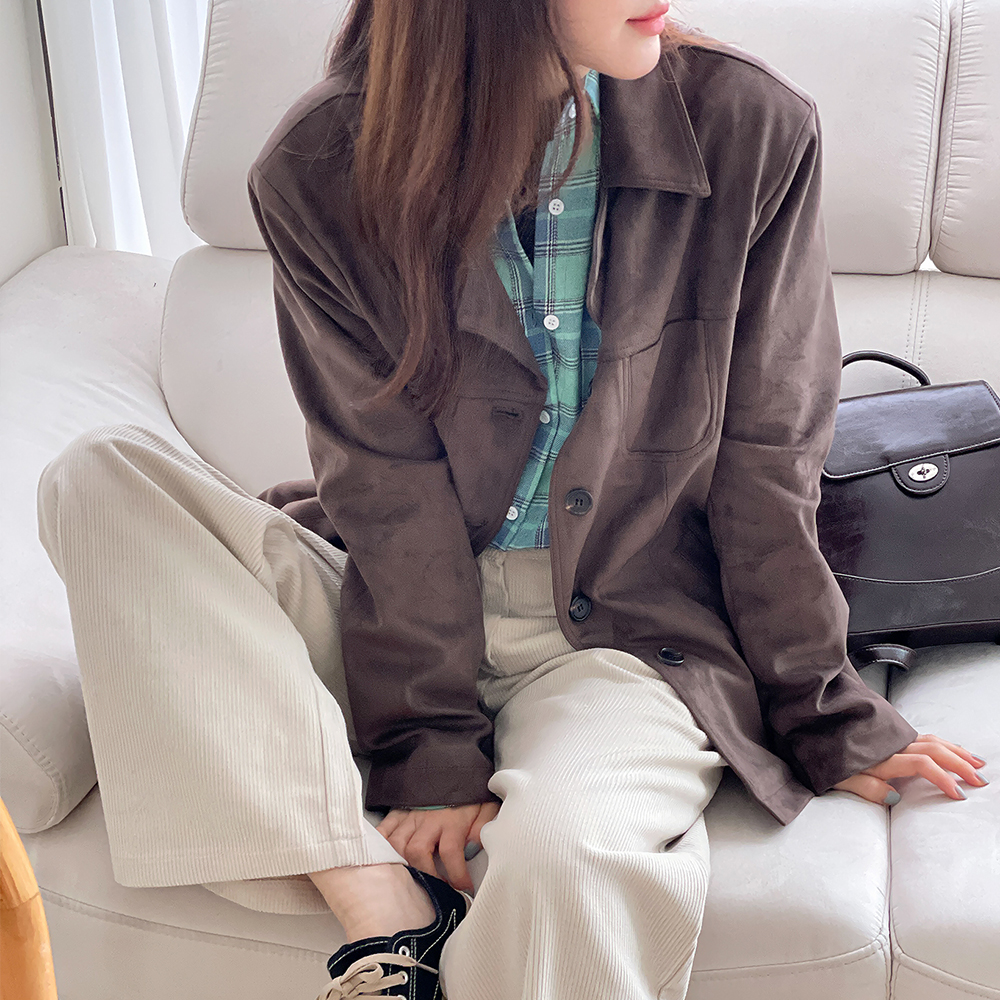 오버핏 여자스웨이드자켓 오버핏 하프 세무자켓 테일러드 - 상세 이미지 5