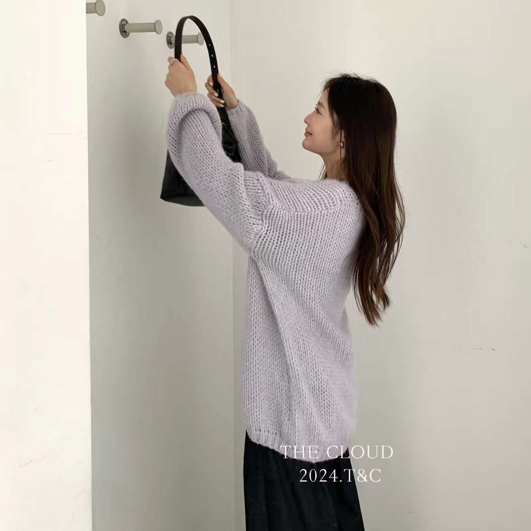 울가디건 루즈핏 니트가디건 손뜨개 짜임 겨울 미시옷 - 상세 이미지 4