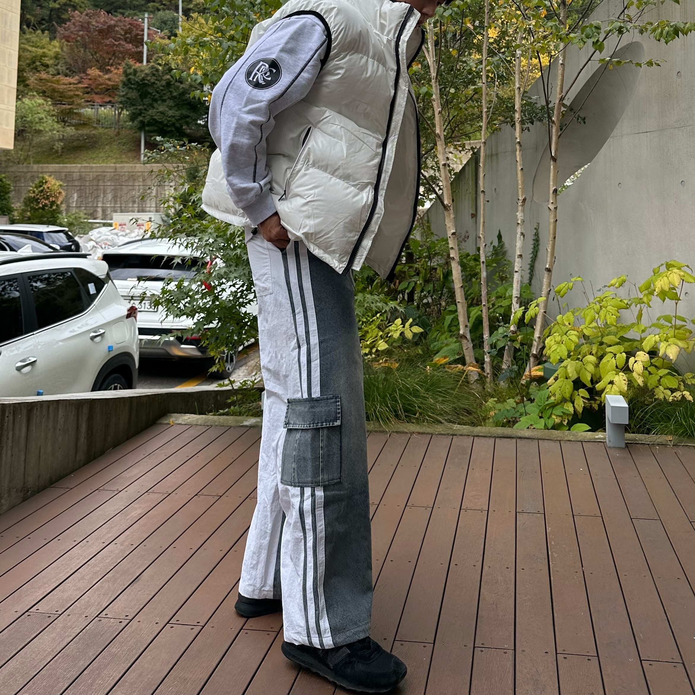 와이드카고 아노락팬츠 배색데님팬츠 배색바지 - 상세 이미지 3