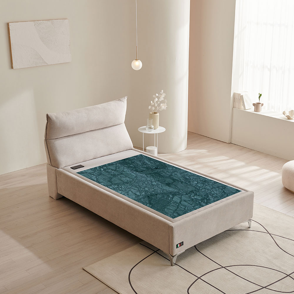 장인가구 온기 아쿠아 패브릭 돌침대 프레임 SS+청옥 온열 보료