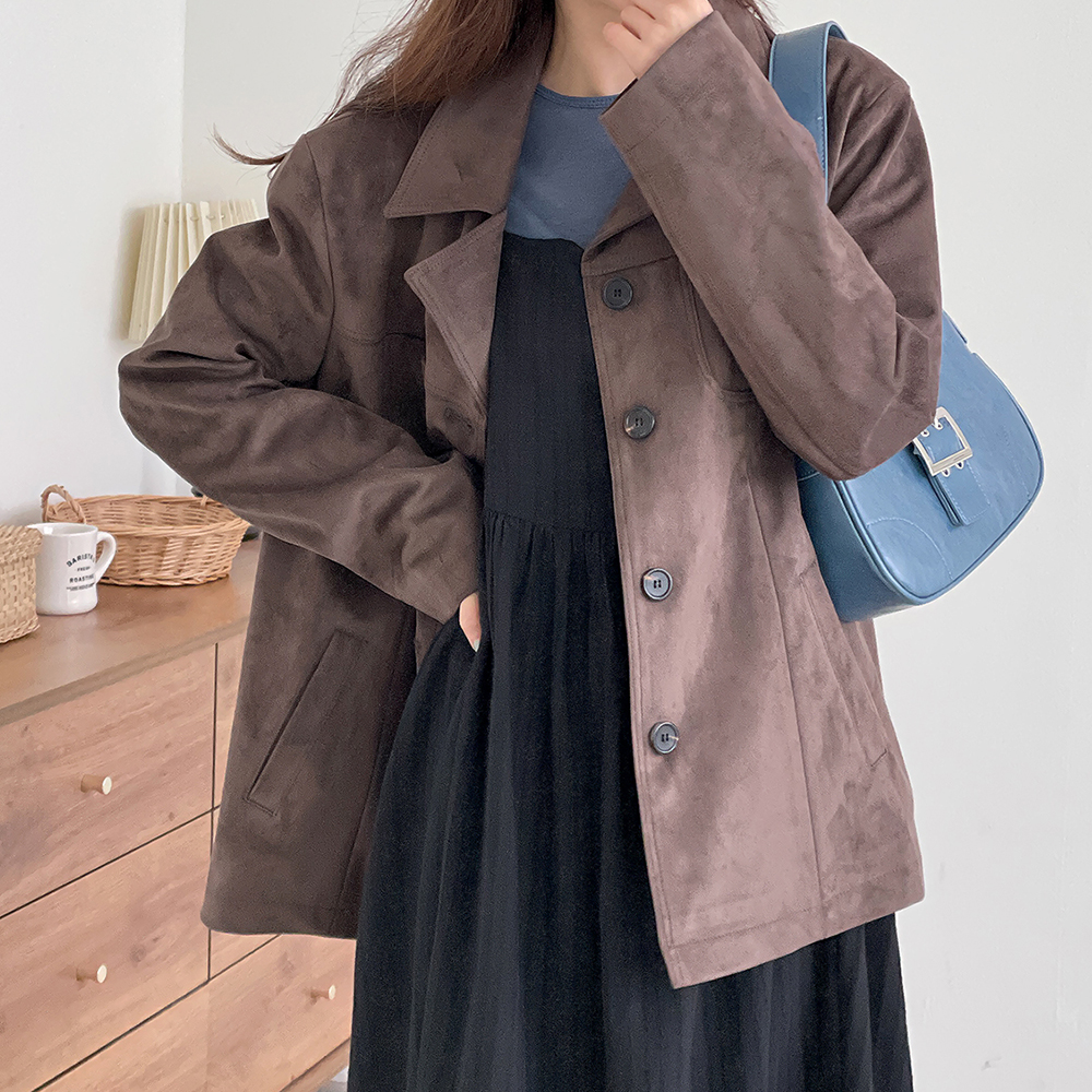 오버핏 여자스웨이드자켓 오버핏 하프 세무자켓 테일러드 - 상품 이미지
