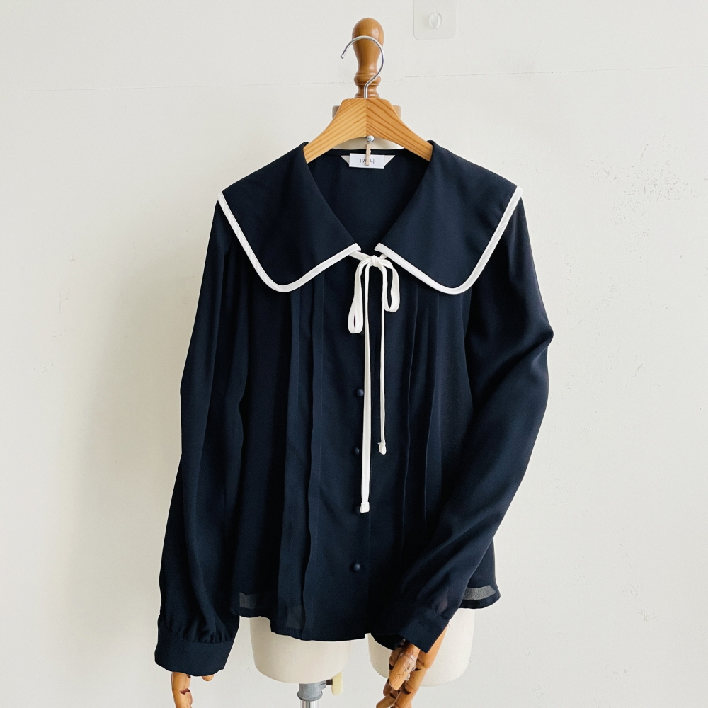 쉬폰블라우스 리본 여성 둥근카라 화이트 셔링 셔츠 블라우스 - 상세 이미지 5